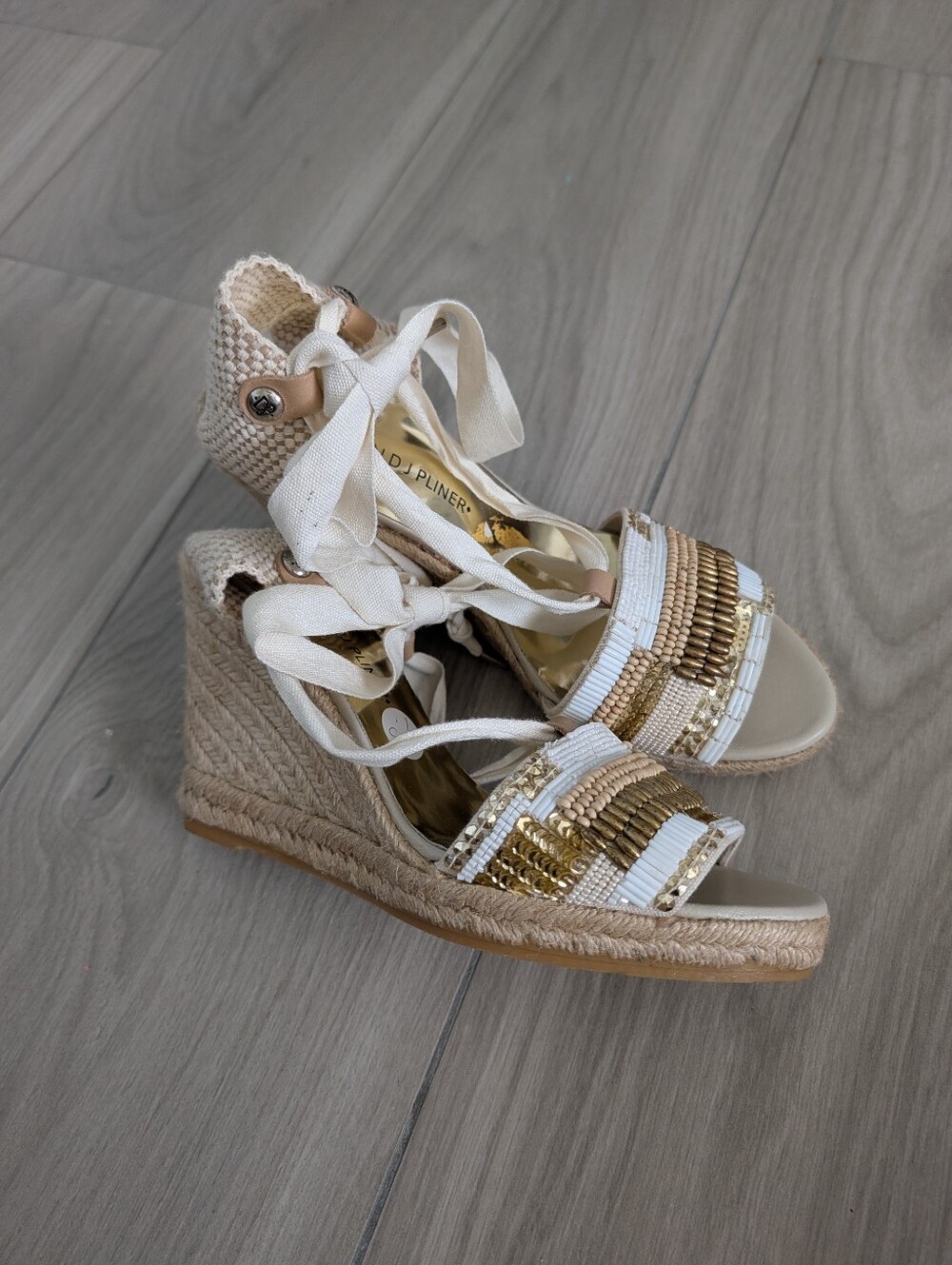 Donald J Pliner Gold Embellished Espadrilles Size 7.5